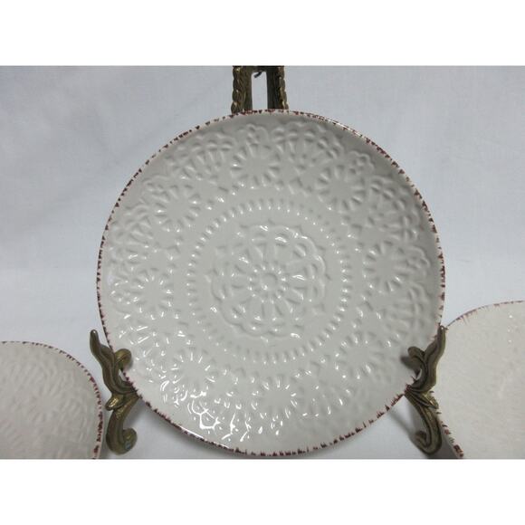 Pfaltzgraff Chateau Round Brown Rim 6" Embossed Ceramic Plates Set of 4 - Picture 3 of 6